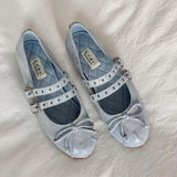 KYLETHOMASW  -  Women Genuine Leather Bow Mary Jane Shoes Shallow Ballet Style Women Shoes Outdoor Casual Comfortable Flat Shoes Fashionable