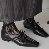 KYLETHOMASW  -  Women Pleated Hollow Mary Jane Style Shoes with Bow Design Flat Shoes Square Toe Casual Comfortable Outdoors Women Shoes Fashion