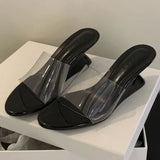 Kylethomasw Pvc Transparent Wedge Slippers for Women Open Toe Summer 2025 Slides Concise Footwear Female Fashion High Heels Sandals Ladies