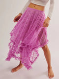 KYLETHOMASW  -  New Fashion Womens Midi Skirts Lace Elastic High Waist Skirts Spring Summer Irregular Hem Casual Skirts Hot Sale S M L