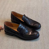 KYLETHOMASW  -  Women Penny Loafers Faux Leather Round Toe Low Chunky Block Heel Slip On Preppy College Oxford Casual Office Autumn Winter Shoes