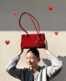 KYLETHOMASW  -  Korean Style Red Shoulder Bags Purse Women Versatile Pu Leather Y2k Handbag Ladies Large Capacity Underarm Bag