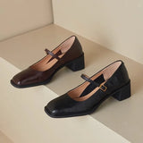 KYLETHOMASW  -  Womens Shoes Coarse Heel Leather Shoes Women's High Heel Mary Jane Shoes Shallow Commuter Shoe Women Heels