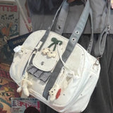 KYLETHOMASW  -  Y2k Aesthetic Women Kawaii Dots Top-Handle Bags Fashion Transparent Plaid Patchwork Shoulder Handbags Streetwear Trendy Ita Bag