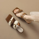 KYLETHOMASW  -  Women's Square Toed Slippers Open Toe Vintage Belt Buckle Sandals Wedges High-heeled Designer Flip-flops