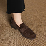 KYLETHOMASW  -  Kid Suede Penny Loafers Women Handmade Autumn Winter Casual Shoes Ladies Leisure Slip-on Creeper Flats Brown Size 34-43