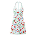 KYLETHOMASW  -  Spring and Summer New Product French Cherry Printing V-neck Lace Splicing Neck Strap Connection