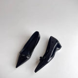 KYLETHOMASW  -  Lamb Skin Mary Janes Pointed Toe Low Heel Slip-On Women Shoes French Elegance Butterfly Knot for Skirts Soft Leather Shoes