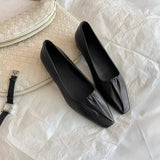 KYLETHOMASW  -  Black Ballet Flats Shoes Women Square Toe Crumple‌ Leather Elegant Ladies Shoes Shallow Slip on Spring Autumn Loafers