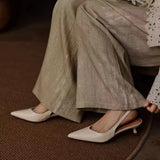 KYLETHOMASW  -  Summer Pointed Toe Stiletto Backless Leather Shallow Mouth Commuting Work Flats for Women
