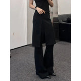 KYLTHOMASW  -  Fake Two-piece Sexy Slim Wide Leg Pants Women 2024 Spring New Korean High Waist Pleated Skirt Splicing Casual Knit Pants