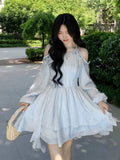 KYLETHOMASW  -  Women's Chic Irregular Ruffles Shell Decoration Mini Dress Autumn Winter Long Sleeve Off Shoulder Fairy Evening Sequin Vestidos