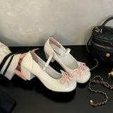 KYLETHOMASW  -  Sweet Lolita Butterfly-knot Women Mary Jane Shoes Concise Mid Heel Patent Leather Dress Shoes Cosplay Party Daily Wear Pumps
