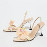 KYLETHOMASW  -  Fashion Design Orchid Flowers Pointed Open Toe Back Strap Sandals Women Metal Kitten Heels Wedding Prom Shoe Zapatos Mujer