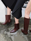 KYLETHOMASW  -  Burgundy Patent Leather High-Top Long Boots For Women Wine Red Pointed Toe Slip On Botas Largas De Mujer Kitten Low Heels Mature
