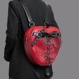 KYLETHOMASW  -  Red Apple Shape Gothic Lolita Ita Backpack Cross Lace Up Bow Clear Window Anime Badge Display Bag Y2k Cute Cosplay Shoulder Bag