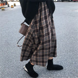 KYLETHOMASW  -  Japanese Rainbow High Waist A-Line Wool Plaid Skirt Female Students Preppy Style Wild Midi Skirt Women Autumn Long Skirt