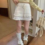 KYLETHOMASW  -  Knitted Mini Skirt Ruffles Solid Sweet Autumn Winter Y2k Retro Woman Skirts Korean Fashion Elegant Faldas Mujer