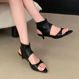 KYLETHOMASW  -  Open Toe Footwear Low Heel Modern Women Ankle Booties Shoes Fashion Stretch Female Heeled Sandals Boots Shoes For Ladies Black