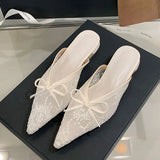 KYLETHOMASW  -  Fashion Butterfly-Knot Mesh Women Flats Slippers Mules Shoes Female Slides Pointed Toe Ladies Flats Slippers Sandals Shoes