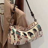 KYLETHOMASW  -  Retro Pharaoh Cartoon Print Tote Bag Women Bohemian Style Fun Cute Large Capacity Shoulder Bag Ladies Fashion Casual Handbag New