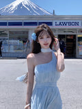 KYLETHOMASW  -  Elegant Sweet Blue Chiffon Dress Women Beach Casual White Midi Dress Korean Fashion Evening Party Sleeveless Y2k Vintage Summer