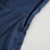 KYLETHOMASW  -  Office Siren Satin Dress for Women's Autumn Elegant Blue Swing Collar Long-sleeved Slim Fit Short Dress Female Clothes