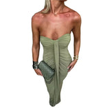 KYLETHOMASW  -  Autumn New Women's Pleated Green Design Temperament Slim Fit Solid Color Strapless Dress
