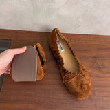 KYLETHOMASW  -  Autumn New Brand Women Flat Shoes Fashion Round Toe Pleated Shallow Slip On Boat Shoes Soft Flat Heel Single Shoes