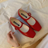 KYLETHOMASW  -  New Fashion Buckle Strap Women Mary Janes Flats Shoes Ballet Flats Female Soft Footwear Square Toe Ladies Shallow Shoes