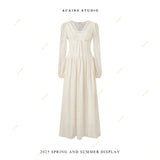 KYLETHOMASW  -  Bohemia Long V-Neck Empire Waist Sleeveless Chiffon Dress Women's Autumn French Vintage Slimming A- Line Dress Ankle-Length