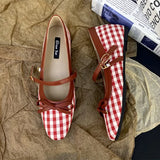 KYLETHOMASW  -  High Quality Checkered Design Mary Jane Shoes Women Inner Height Increase Flat Ballet Shoes Comfortable Soft Bottom Casual Shoes