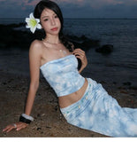 KYLETHOMASW  -  Women's Two Piece Set Strapless Tie Dye Crop Top and High Waist Maxi Skirt Set Boho Beach Vacation Outfit
