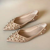 KYLETHOMASW  -  Pearl Rhinestone Decoration Flat Shoes Women Soft Leather Pointed Toe Ballet Flats Comfort Commuter Office Mary Jane Loafers