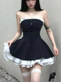 KYLETHOMASW  -  Y2K Birthday Party Dress Strapless Patchwork Ruffles A-line Short Dresses for Women French Ball Gown One Piece Vestido Mujer