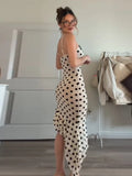 KYLETHOMASW  -  Y2k Polka Dot Mermaid Slip Dresses Sexy Sleeveless Backless Lace Party Maxi Dress Asymmetrical Ruffle Hem Bodycon Gowns