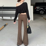 Kylethomasw Korean Retro Splicing Solid Color All-match Casual Pants Women 2024 Autumn New Fake Two-piece Low Waist Sexy Slim Wide Leg Pants