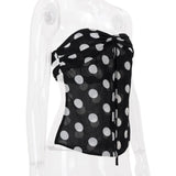 KYLETHOMASW  -  Women Vintage Black White Polka Dot Strapless Tube Top Back Tie Slim Pure Y2K Camisole For Inner Outer Wear