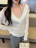 KYLETHOMASW  -  Casual Fashion Fake Two Piece Halter Long Sleeve All Match Temperament Knitted Pullovers