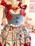 KYLETHOMASW  -  Summer Japanese Sweet Lolita Skirts Suits Women Kawaii Bow Lace Slim Y2k Crop Tops + Cute Design Print Mini Skirts 2 Piece Set