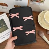 KYLETHOMASW  -  Pink Bowknot Nylon Vertical Makeup Bag Pencil Case Partitioned Bow Cosmetic Bag Waterproof Makeup Brush Storage