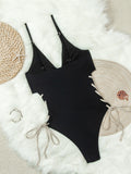 KYLETHOMASW  -  Women‘s Color Block Tie Front One Piece Swimsuit Sexy Cutout Bathing Suit with Adjustable Straps Bandage Bodysuit Female