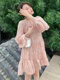 KYLETHOMASW  -  Floral Vintage Elegant Dress Women Causal Evening Beach Party Mini Dresses Female 2025 Summer Long Sleeve Two Piece Dress Korean