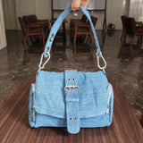 KYLETHOMASW  -  Fashion Rivet ladies Axillary bags Brand design female handbag Light weight blue Denim Women Shoulder Crossbody Bag