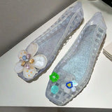 KYLETHOMASW  - fashionab Flower Decor Jelly women's Sandals Square Toe Hollow‑Out women's Slippers Non‑Slip Beach Slip‑On Casual women's shoes