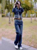 KYLETHOMASW  -  Spring and Autumn New Simple Commuter OL Style Denim Suit Women's Wide Leg Pants Suit Office Workplace Commuter