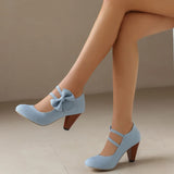 KYLETHOMASW  -  Plus Size 48 Brand New Fashion Round Toe Chunky Heel Ladies Pumps 2024 Elegant Bow Buckle Solid Summer Party Women Shoes