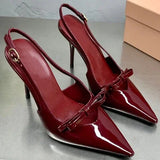 KYLETHOMASW  -  One Line Buckle High Heels Women's Slim Heels New Summer Style Bow Tie Wrap Hollowed Out Patent Leather Sandals
