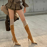 KYLETHOMASW  -  Autumn Winter Suede Over‑the‑Knee Boots for Women Western Vintage Women's Boots Fashion Pointed Stiletto Long Boots Botas Mujer