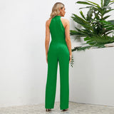 Kylethomasw High Quality  Summer Hot Selling Sexy Slim Fit Temperament Jumpsuit Sleeveless Stand Up Collar Bow Straight Leg Long Pants